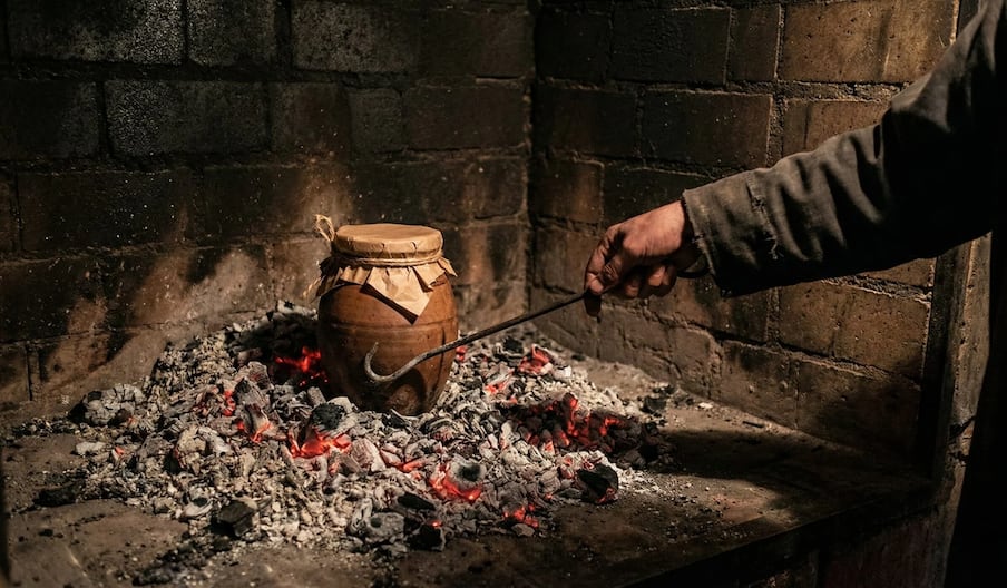 La cuisson traditionnelle de la tanjia marrakechia se fait dans les fours de quartier ou les hammams.