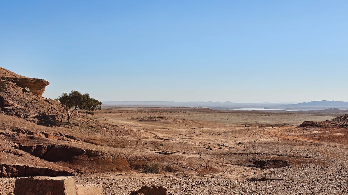 جفاف سد المسيرة: هذه الأراضي كانت مغمورة بالمياه قبل 7 سنوات (صورة يوم 04/01/2024). خاص (Le360)