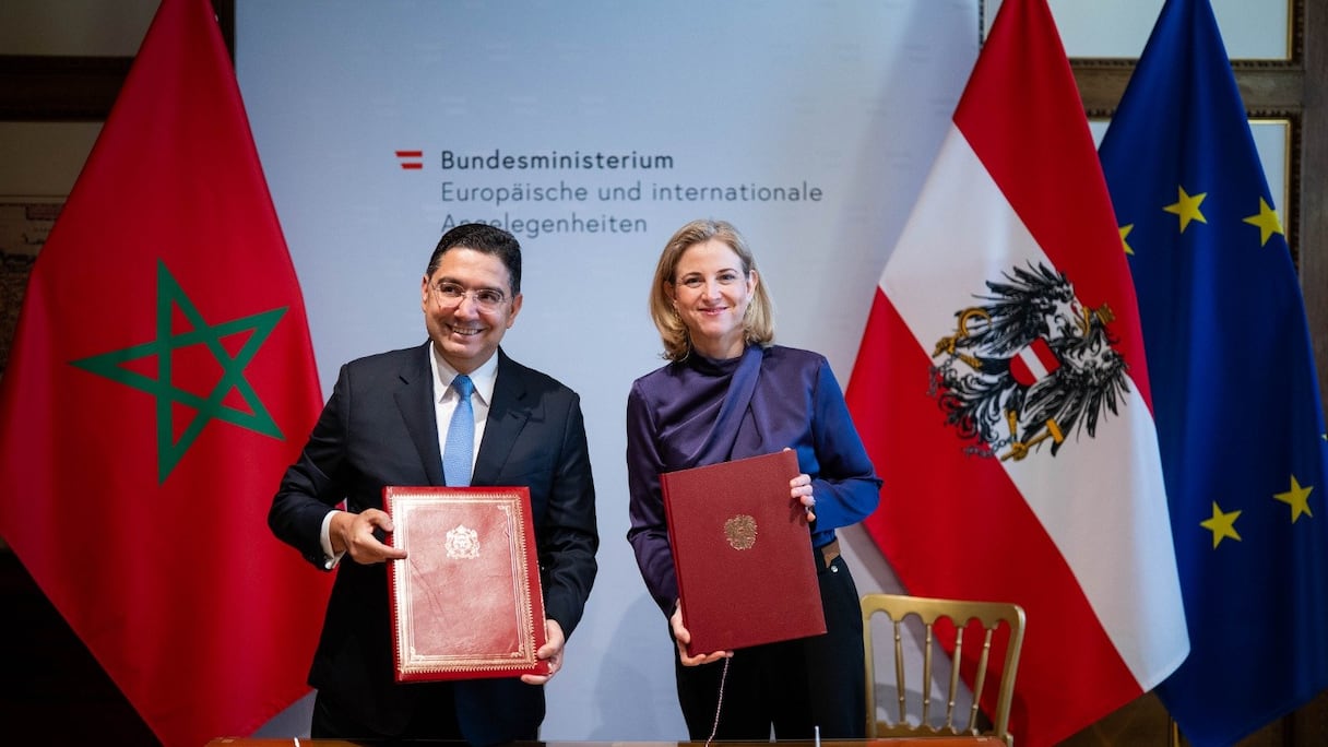 Nasser Bourita et Beate Meinl-Reisinger, ministre fédérale des Affaires européennes et internationales de la République d'Autriche, mercredi 22 avril 2026 à Vienne.