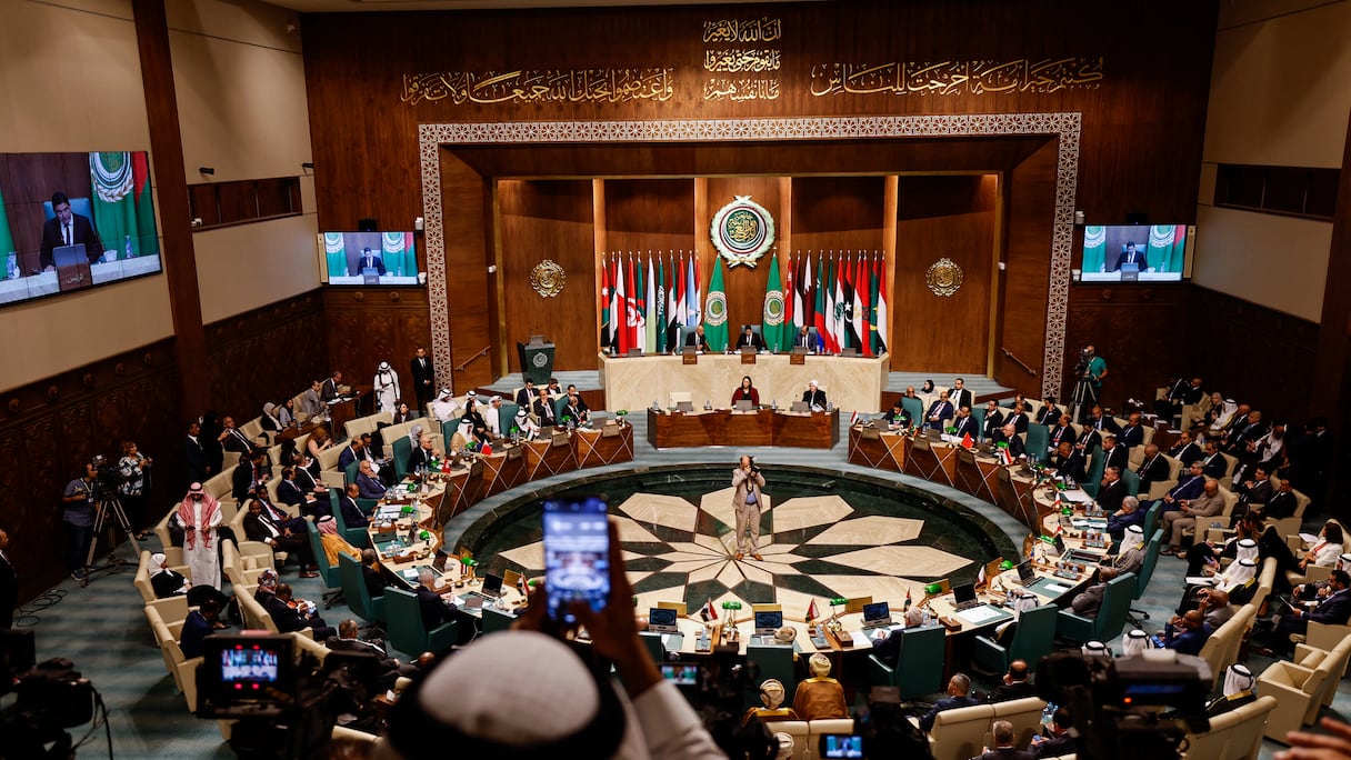 Lors des travaux de la session extraordinaire du Conseil de la Ligue des États arabes au niveau des ministres des Affaires étrangères, mercredi 11 octobre 2023 au Caire.