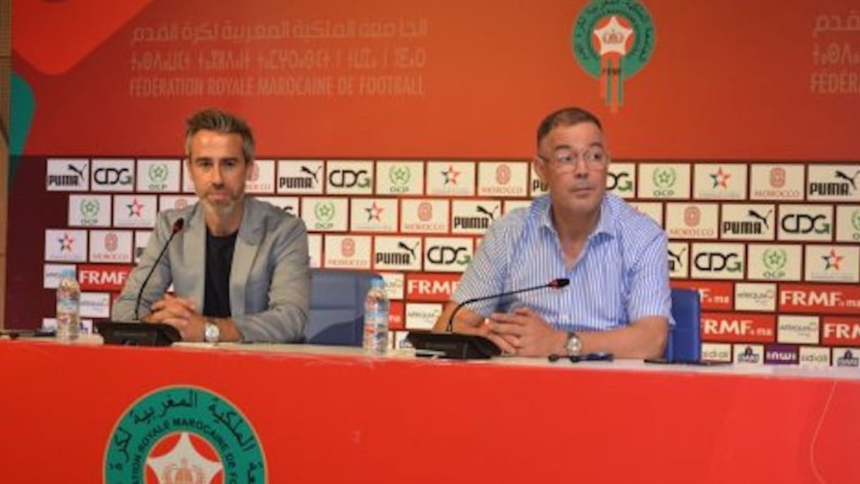 Fouzi Lekjaa, président de la FRMF, et Jorge Vilda Rodriguez, nouveau sélectionneur des Lionnes de l'Atlas.