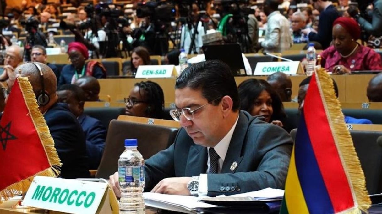 Nasser Bourita, ministre des Affaires étrangères, lors de la 48ème session ordinaire du Conseil exécutif de l’Union africaine, qui se tient en prélude au 39ème Sommet ordinaire des Chefs d’État, prévu les 14 et 15 février à Addis-Abeba.