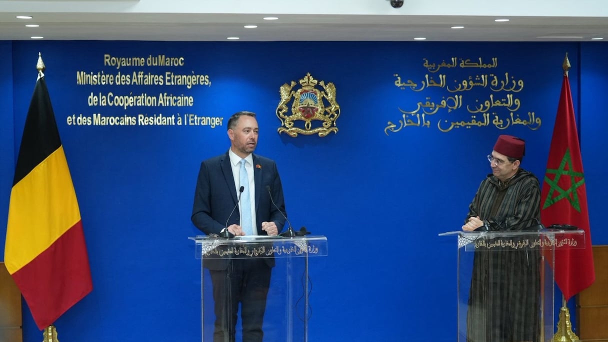 Le ministre des Affaires étrangères Nasser Bourita et son homologue belge Maxime Prévot, le 2 mars 2026 à Rabat.